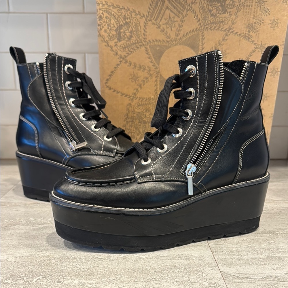 Free People Black Lace Up Boots with Platform Soles - Maverick Wedge Boot